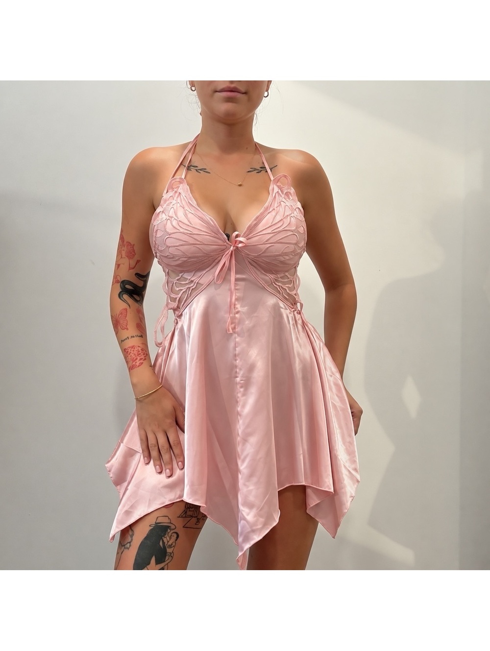 Pink Butterfly Satin Fairy Mini Dress XS & S
